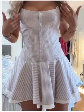 Zara White Mini Dress with Thin Blue Stripes